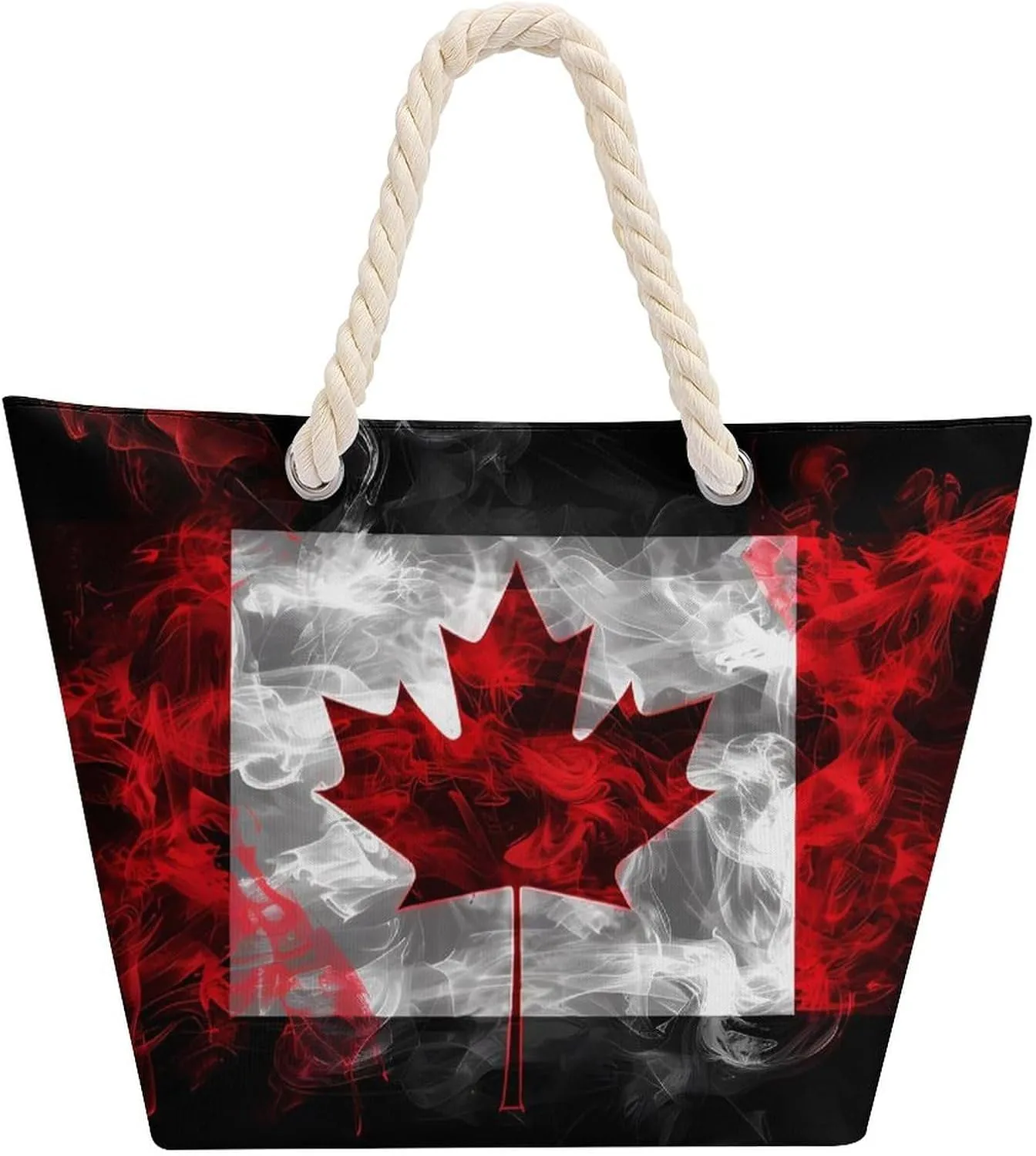 Canada Flag Beach Bag Large Tote Bags Shopping Travel Gym Handbags with Rope Handles