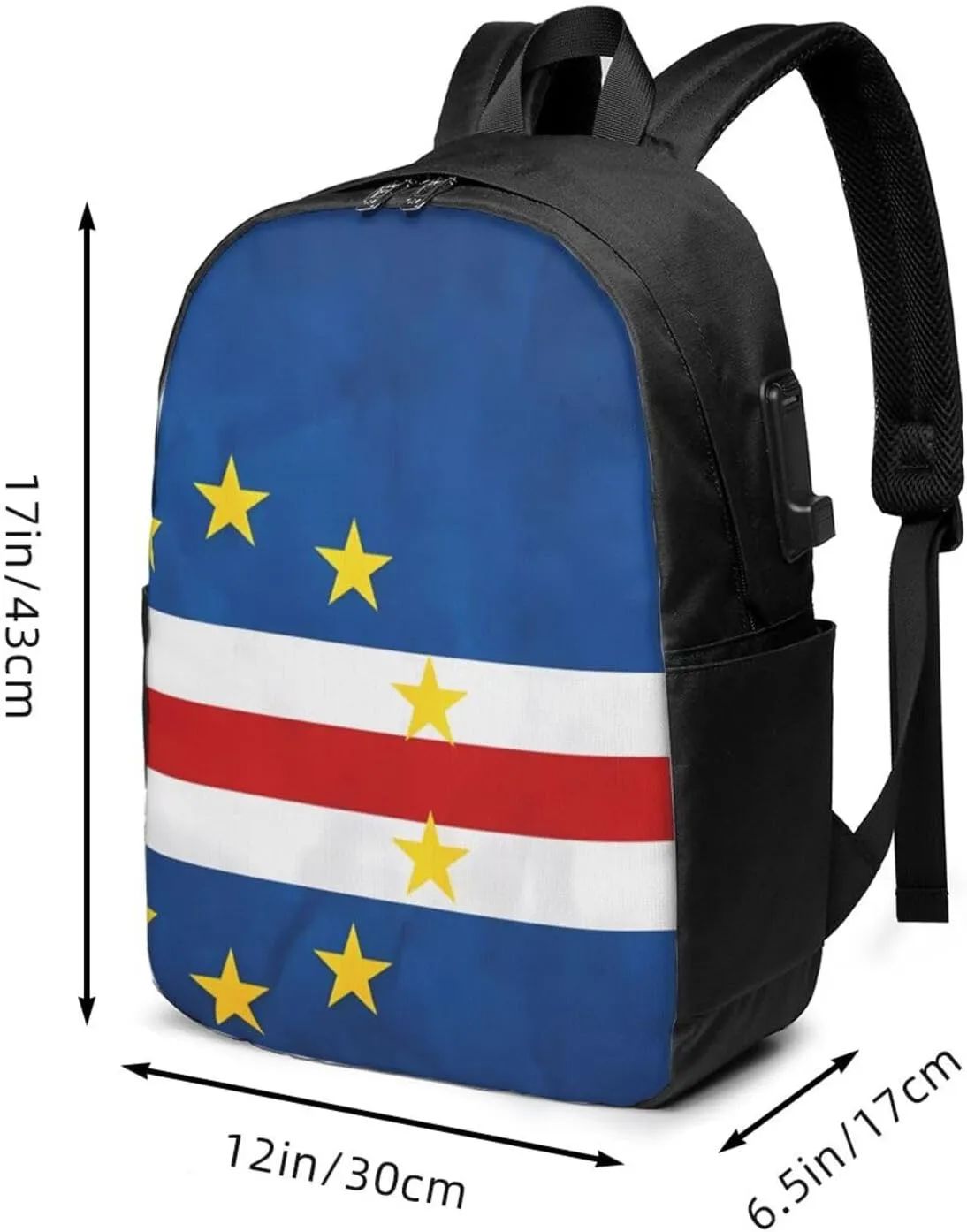 Cape Verde Cabo Verdean Flag Travel Backpack 17-Inch Laptop Backpacks Business Rucksack Casual Sport Daypack with USB Charging Port Carry-on Bag for Camping Biking