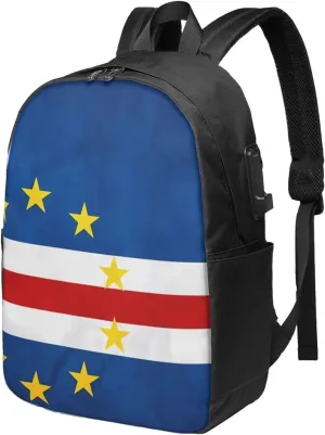Cape Verde Cabo Verdean Flag Travel Backpack 17-Inch Laptop Backpacks Business Rucksack Casual Sport Daypack with USB Charging Port Carry-on Bag for Camping Biking