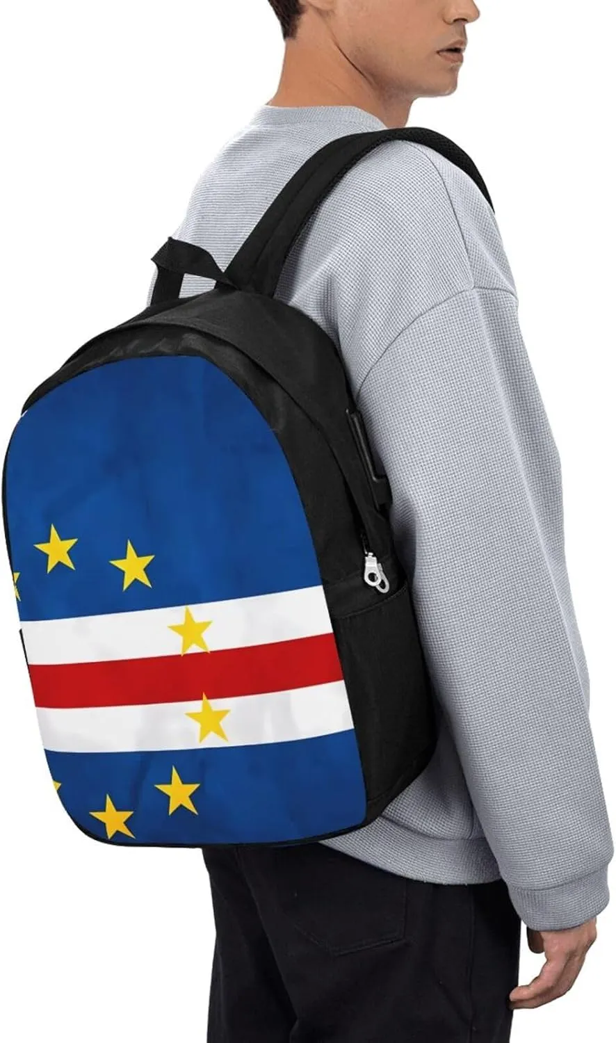 Cape Verde Cabo Verdean Flag Travel Backpack 17-Inch Laptop Backpacks Business Rucksack Casual Sport Daypack with USB Charging Port Carry-on Bag for Camping Biking