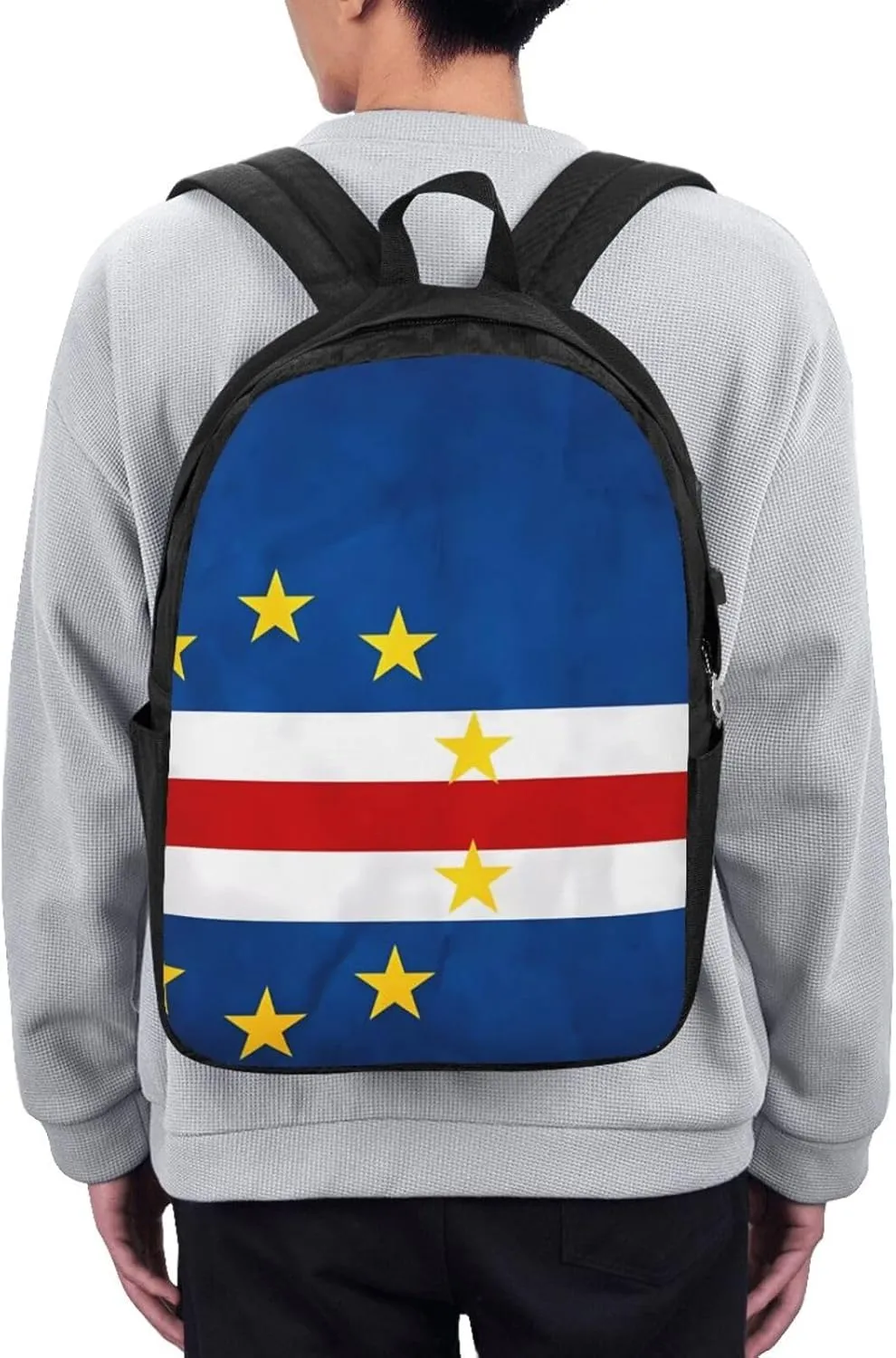 Cape Verde Cabo Verdean Flag Travel Backpack 17-Inch Laptop Backpacks Business Rucksack Casual Sport Daypack with USB Charging Port Carry-on Bag for Camping Biking