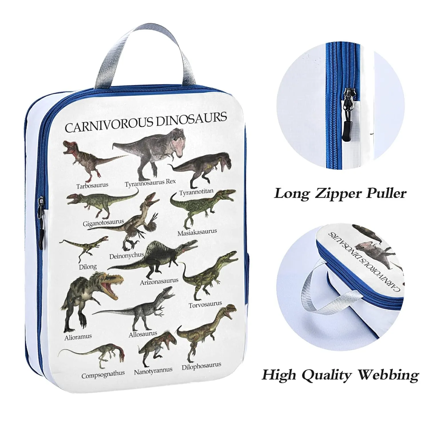 Carnivorous Dinosaurs Set Isolated on White Background 3 Set Packing Cubes, Waterproof Check Oxford cloth Organizers, Travel Packing Toiletry Storage Bag