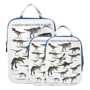 Carnivorous Dinosaurs Set Isolated on White Background 3 Set Packing Cubes, Waterproof Check Oxford cloth Organizers, Travel Packing Toiletry Storage Bag