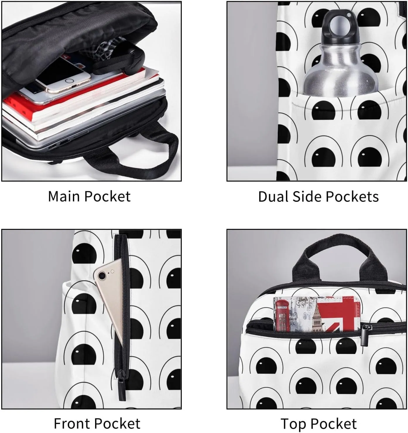 Cartoon Eyes Casual Backpacks Large Capacity Laptop Backpack Sports Fitness Rucksack Travel Carry-On Daypack Adjustable Shoulder Strap Work Bag for Outdoor Camping