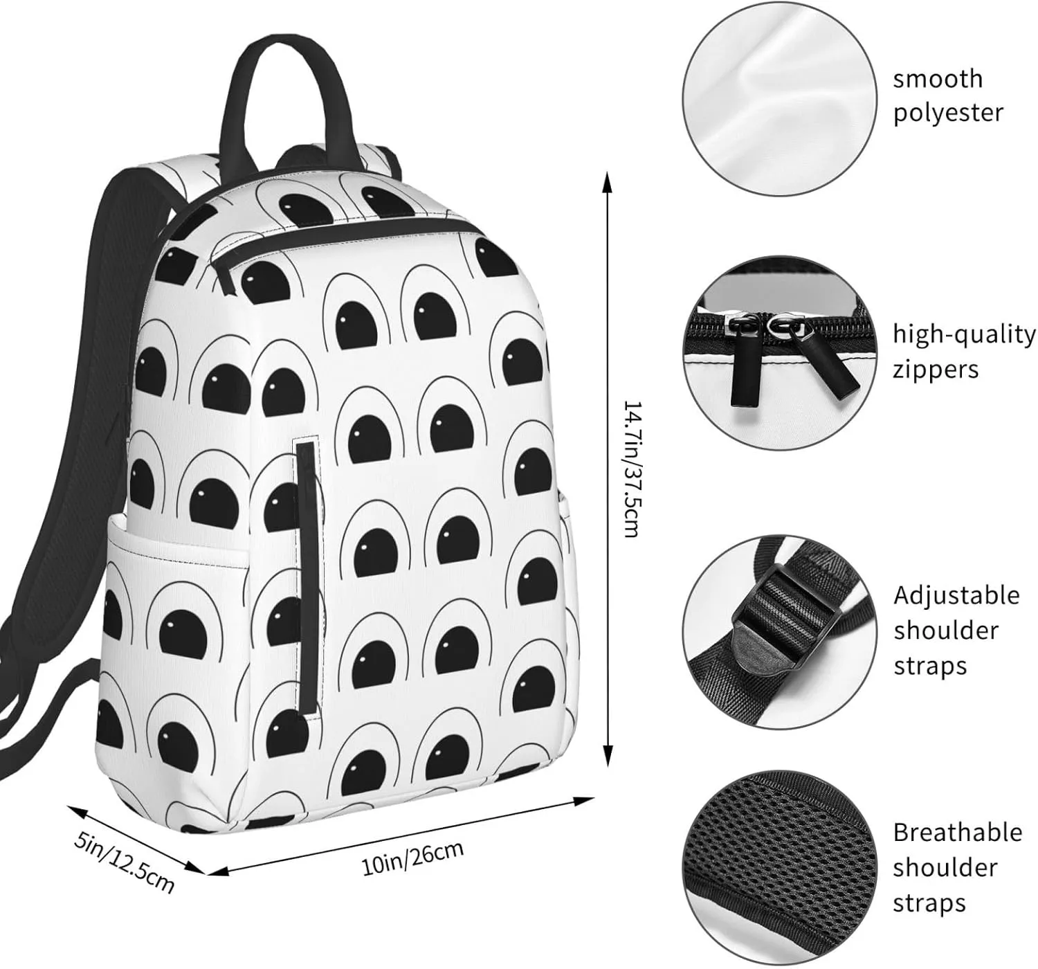 Cartoon Eyes Casual Backpacks Large Capacity Laptop Backpack Sports Fitness Rucksack Travel Carry-On Daypack Adjustable Shoulder Strap Work Bag for Outdoor Camping