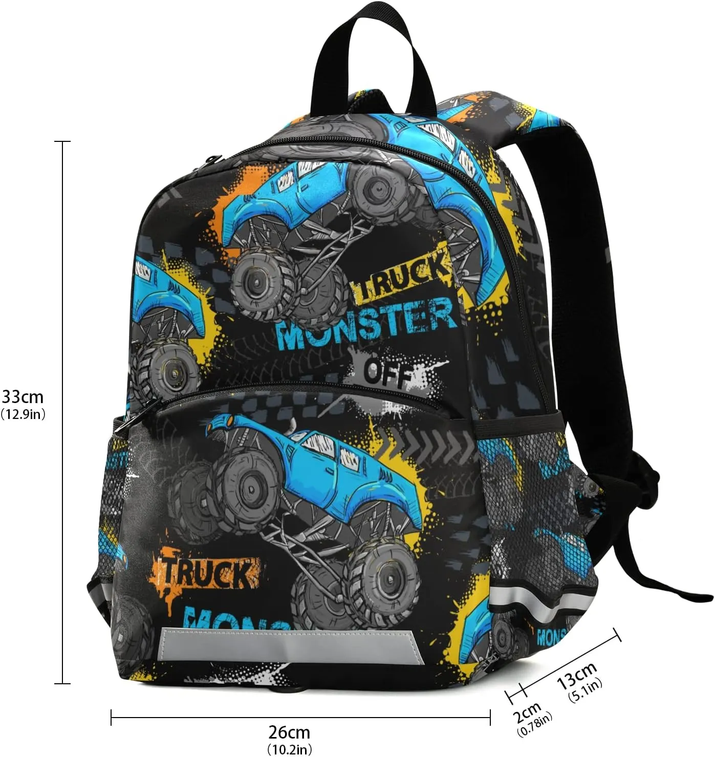 Cartoon Monster Truck Backpack Monster Jam Bookbag Kids Daypack Toddler Travel School Bag Small Mini Backpacks for boys with Chest Strap