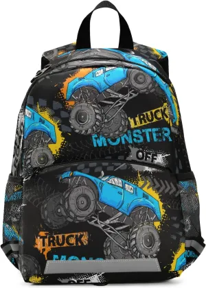 Cartoon Monster Truck Backpack Monster Jam Bookbag Kids Daypack Toddler Travel School Bag Small Mini Backpacks for boys with Chest Strap
