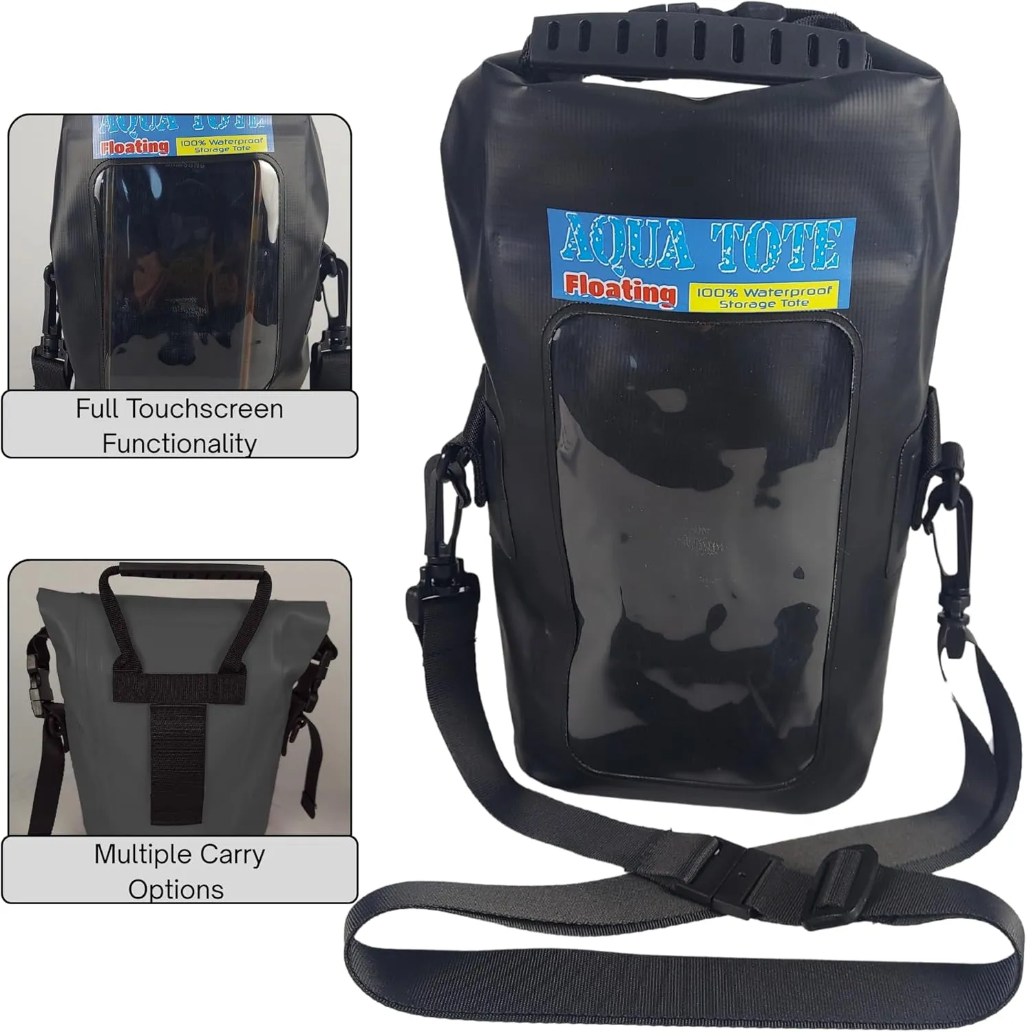 Cell Phone Crossbody Black Tote Bag 100% Waterproof Floating Dry Bag Protection for Your Mobile Device During All Water Sports | 2.5L Large Capacity Holds Sunscreen, Sunglasses, Watch