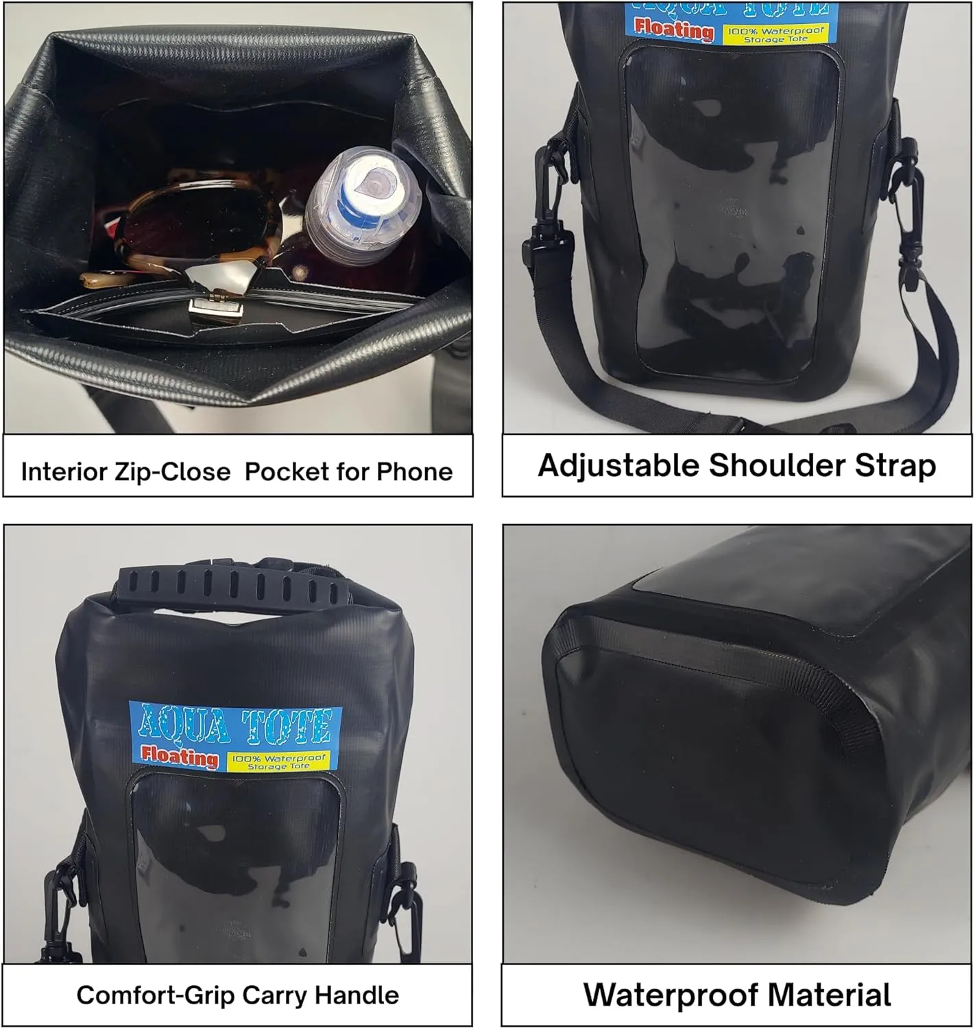 Cell Phone Crossbody Black Tote Bag 100% Waterproof Floating Dry Bag Protection for Your Mobile Device During All Water Sports | 2.5L Large Capacity Holds Sunscreen, Sunglasses, Watch