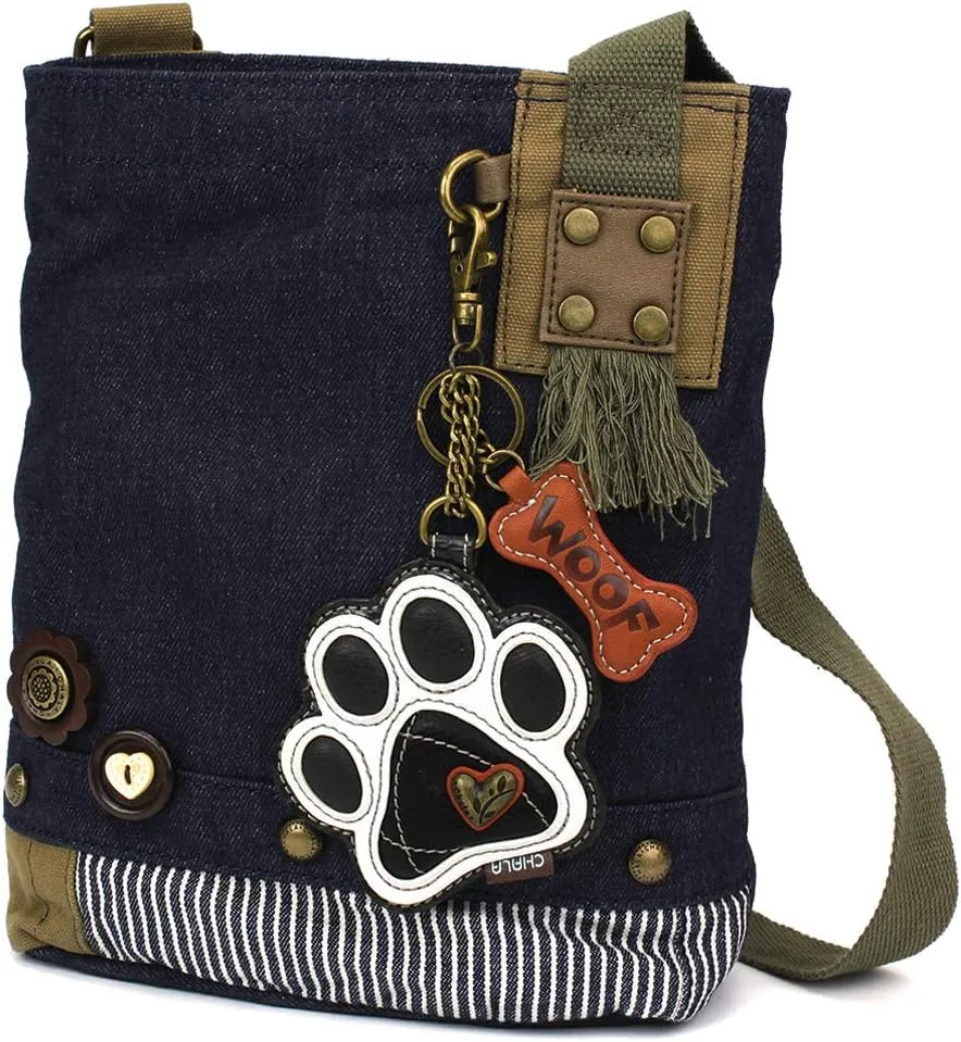 Chala Patch Cross-Body Women Handbag, Blue Denim Canvas Messenger Bag