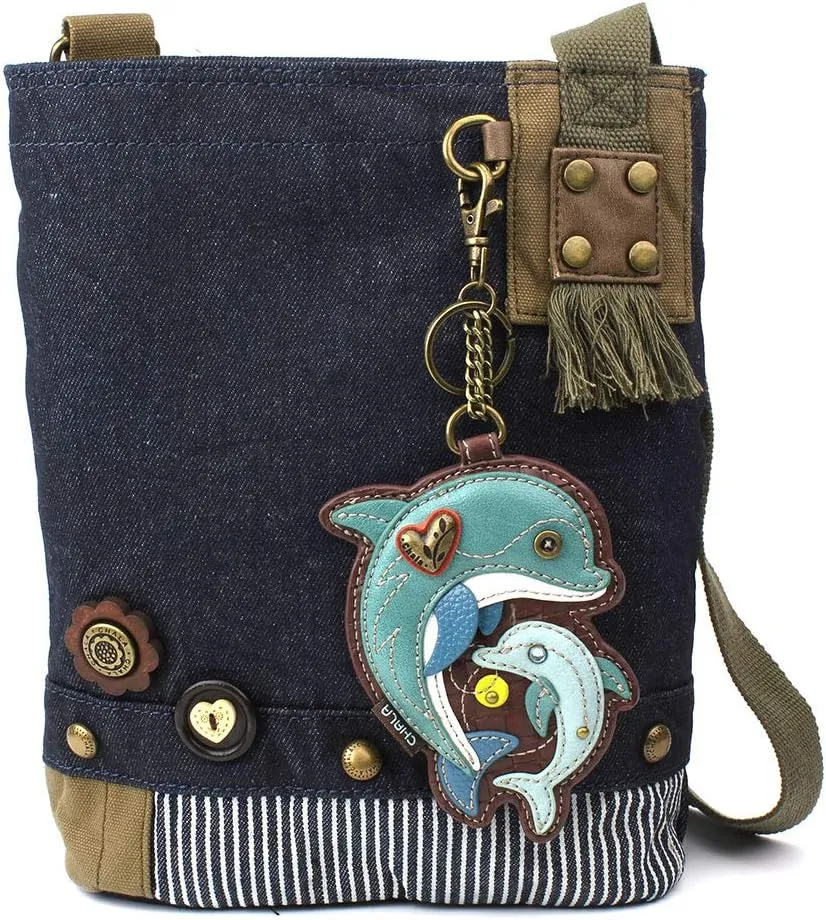 Chala Patch Cross-Body Women Handbag, Blue Denim Canvas Messenger Bag