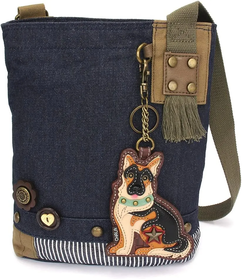CHALA Patch Cross-Body Women Handbag, Blue Denim Canvas Messenger Bag