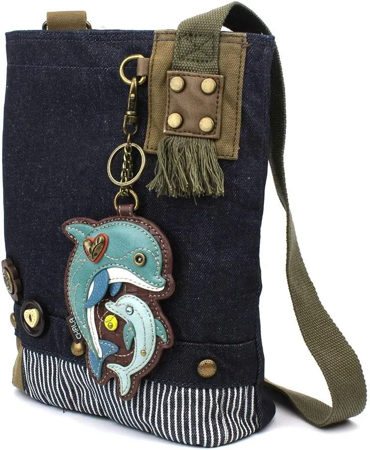 Chala Patch Cross-Body Women Handbag, Blue Denim Canvas Messenger Bag