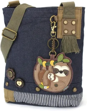 CHALA Patch Cross-Body Women Handbag, Blue Denim Canvas Messenger Bag