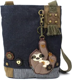 Chala Patch Cross-Body Women Handbag, Blue Denim Canvas Messenger Bag