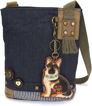 CHALA Patch Cross-Body Women Handbag, Blue Denim Canvas Messenger Bag