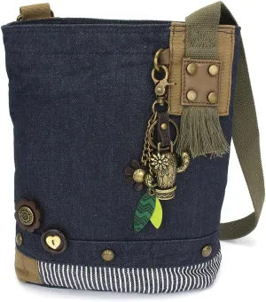 CHALA Patch Cross-Body Women Handbag, Canvas Messenger Bag Denim