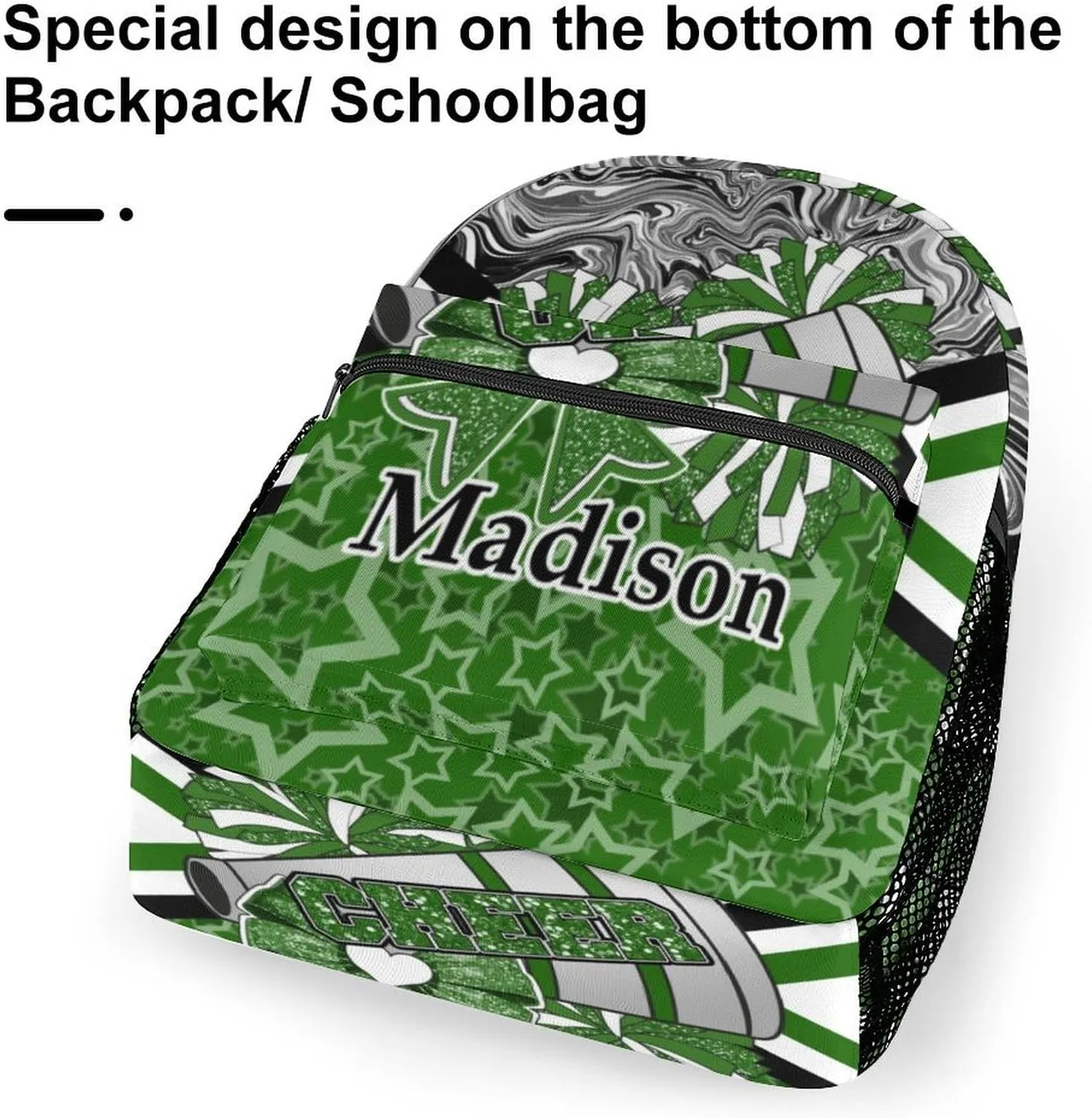 Cheer Custom Backpack Personalized Cheerleader Bags with Name Lightweight Casual Daypack for Cheer Team Coach Gift (Dark Green Black)