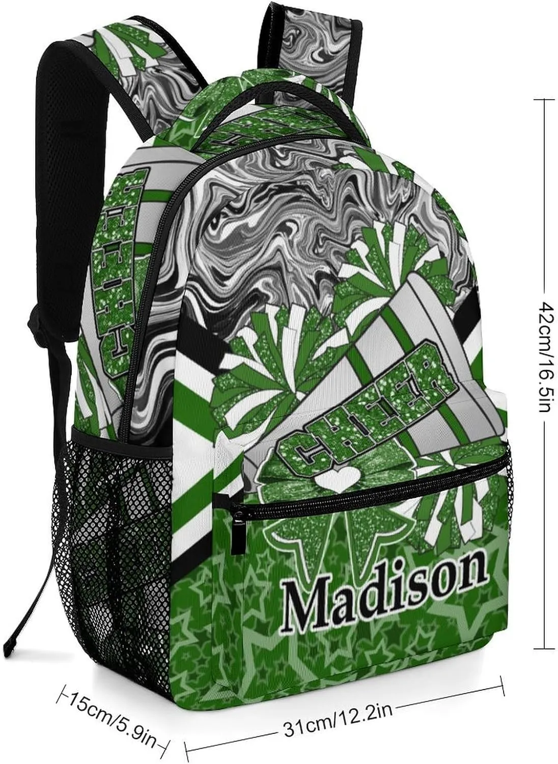 Cheer Custom Backpack Personalized Cheerleader Bags with Name Lightweight Casual Daypack for Cheer Team Coach Gift (Dark Green Black)