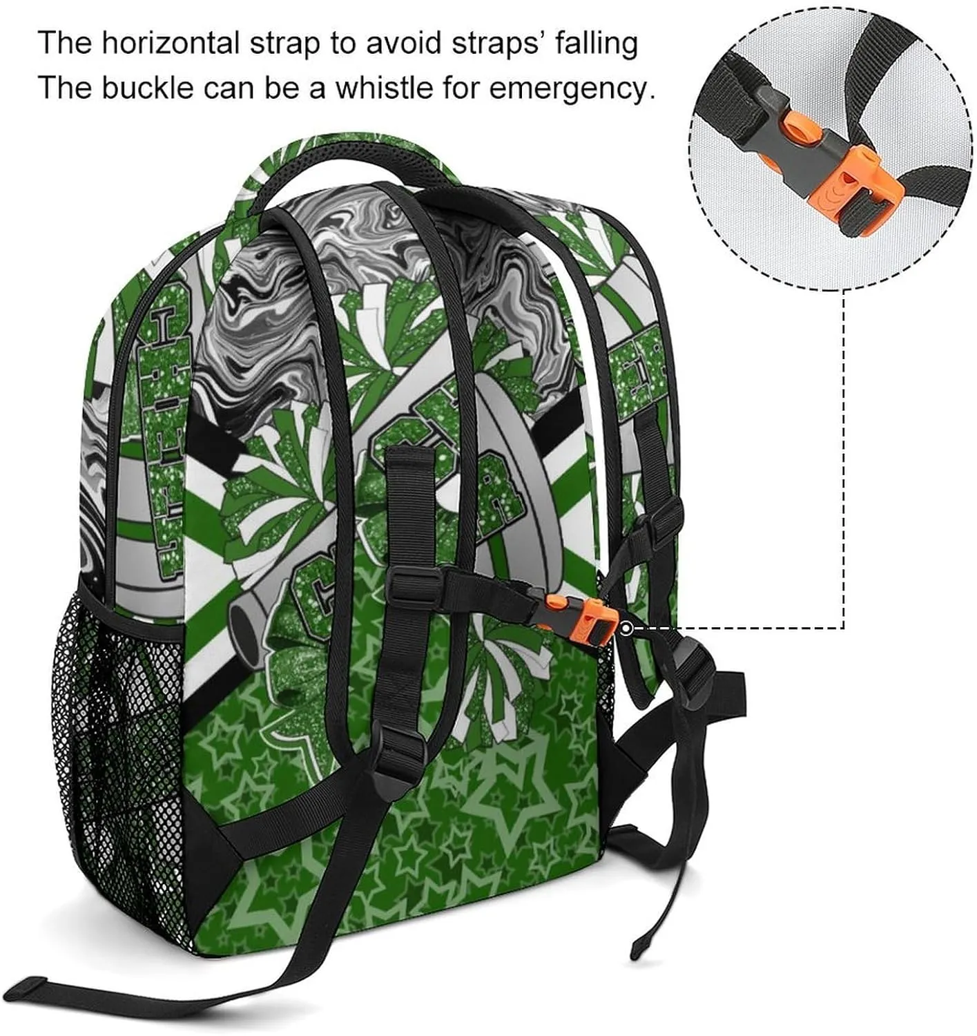 Cheer Custom Backpack Personalized Cheerleader Bags with Name Lightweight Casual Daypack for Cheer Team Coach Gift (Dark Green Black)