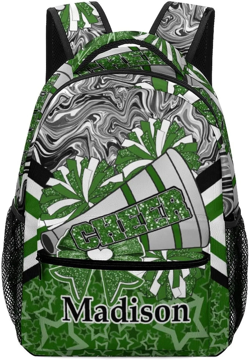 Cheer Custom Backpack Personalized Cheerleader Bags with Name Lightweight Casual Daypack for Cheer Team Coach Gift (Dark Green Black)