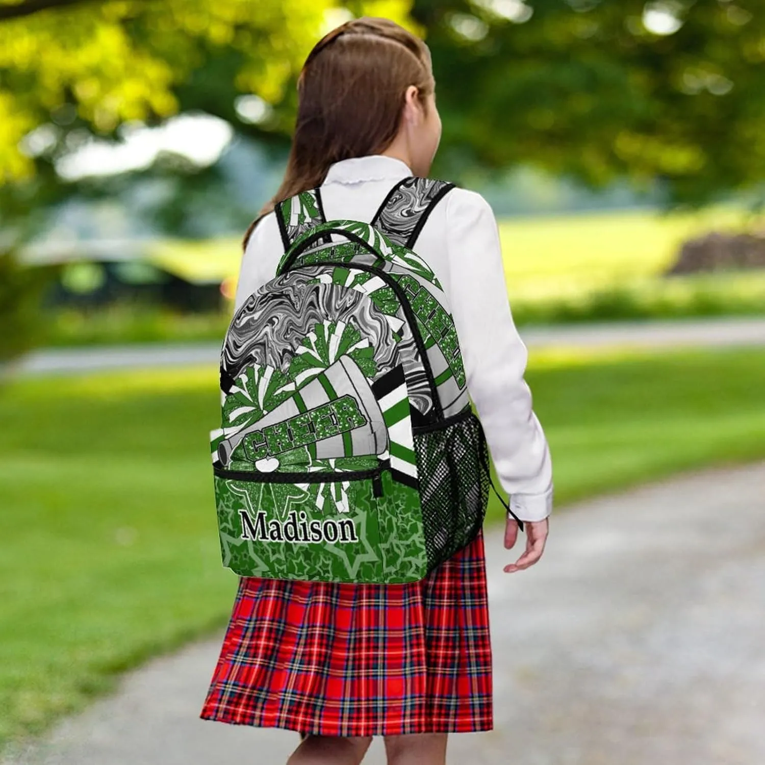 Cheer Custom Backpack Personalized Cheerleader Bags with Name Lightweight Casual Daypack for Cheer Team Coach Gift (Dark Green Black)