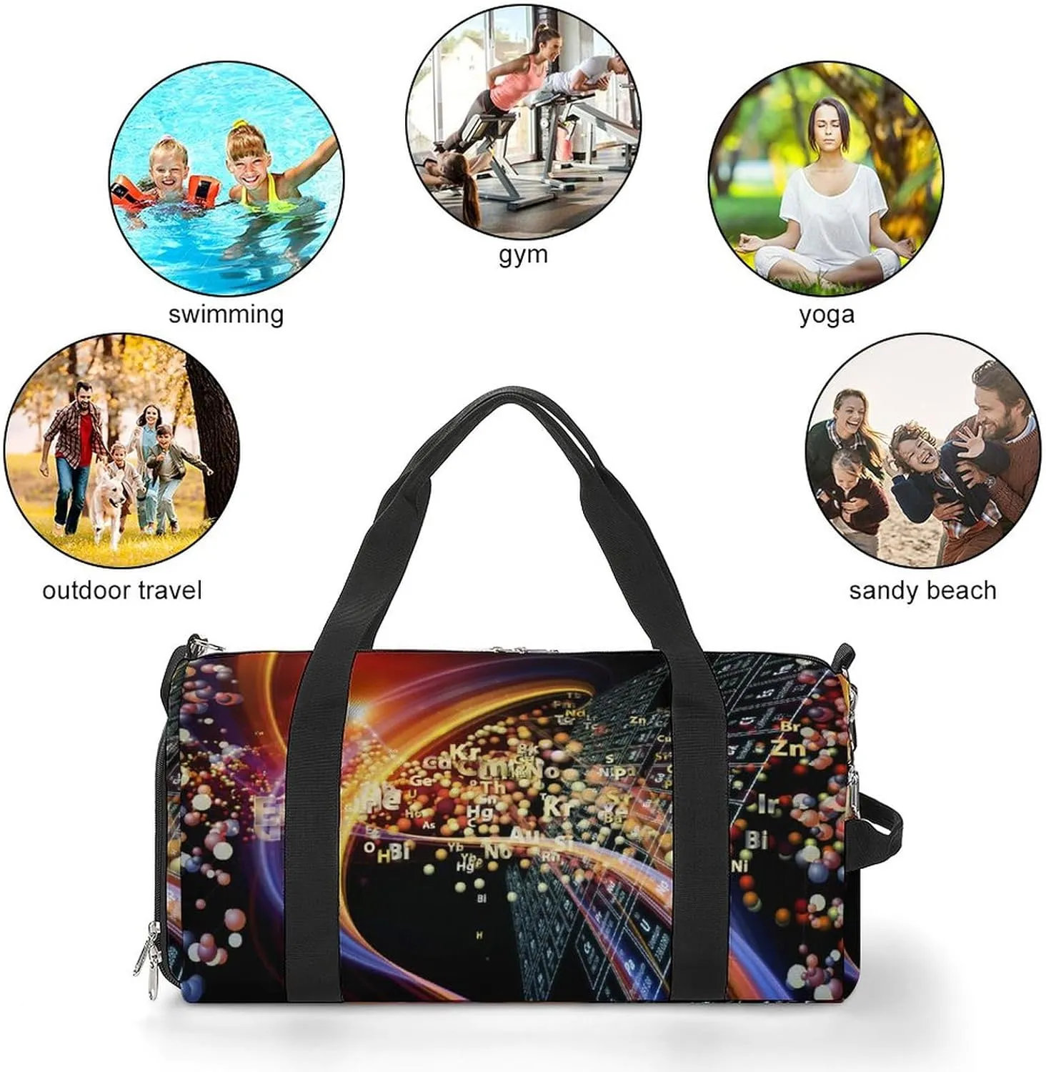 Chemical Icons Sports Tote Gym Bag for Women Men, Overnight Bag with Shoe Compartment Water Resistant