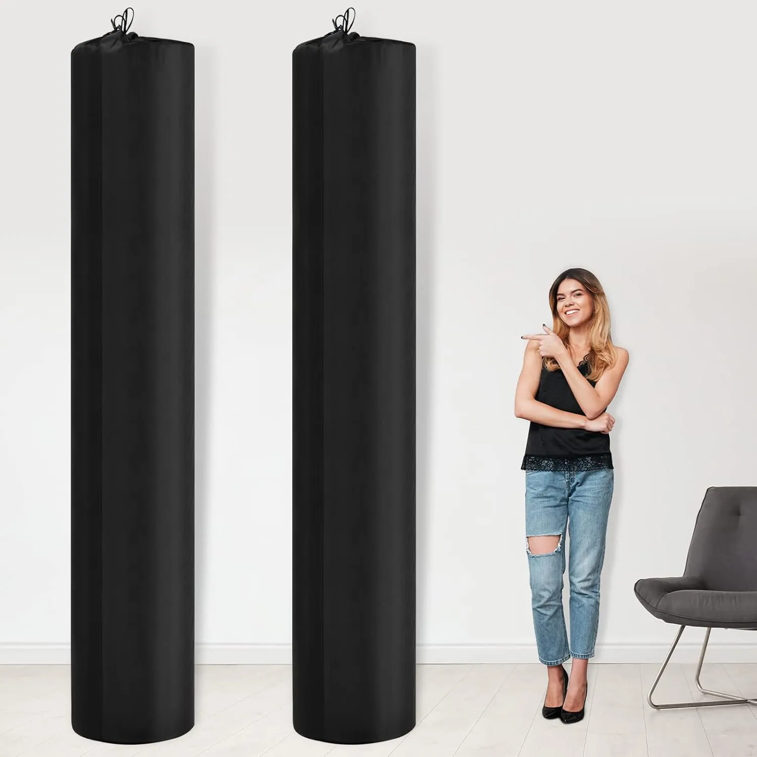 Chengu 2 Pcs Jumbo Rug Storage Bag, Large Nylon Dustproof Drawstring Rug Storage Bag, Reusable Nylon Cloth Bag with Drawstring Large Storage Pouch, Black (130 x 24 Inch)