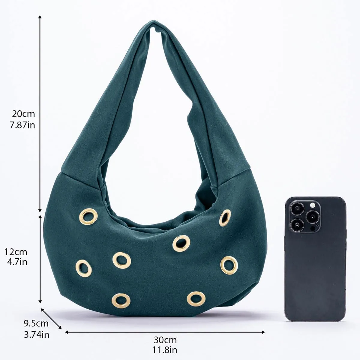 Chic Rivet Studded Suede Crescent Shoulder Bags for Women Small Underarm Handbag Satchels Party Clutch