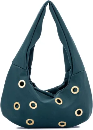 Chic Rivet Studded Suede Crescent Shoulder Bags for Women Small Underarm Handbag Satchels Party Clutch