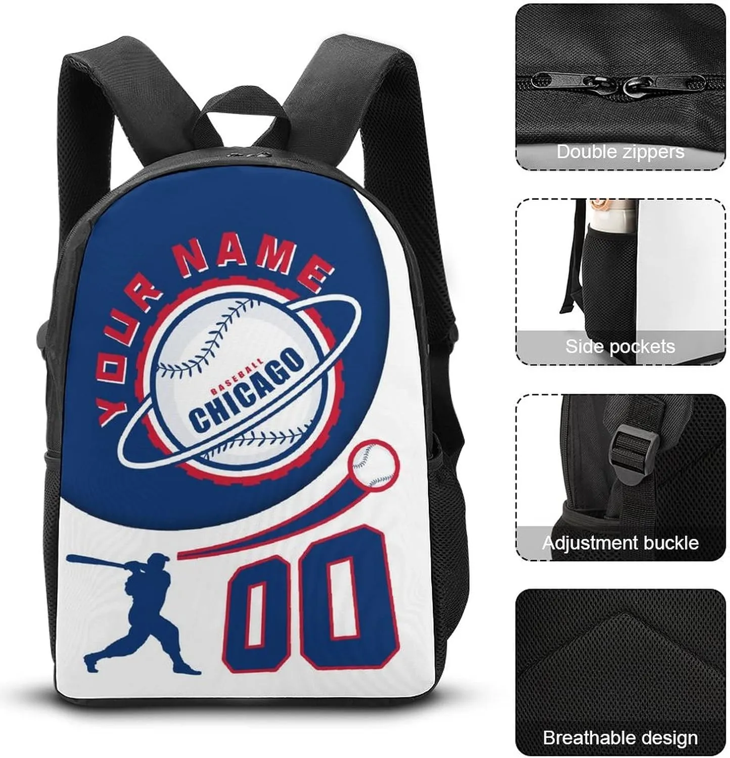 Chicago C Backpack Custom Laptop Bag Travel Bag Personalized Name Number Gifts for Men Women Boy