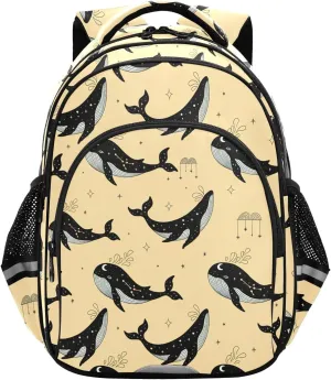 CHIFIGNO Funny Black Whales Yellow Kids Backpack for School Book Bag for Girls Boys with Reflective Stripes Casual Daypack Backpacks