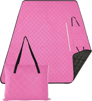 CHIFIGNO Hot Pink Cute Beach Blankets Waterproof Sandproof Print Outdoor Mat for Camping Foldable Picnic Blankets Large 80" x 60"