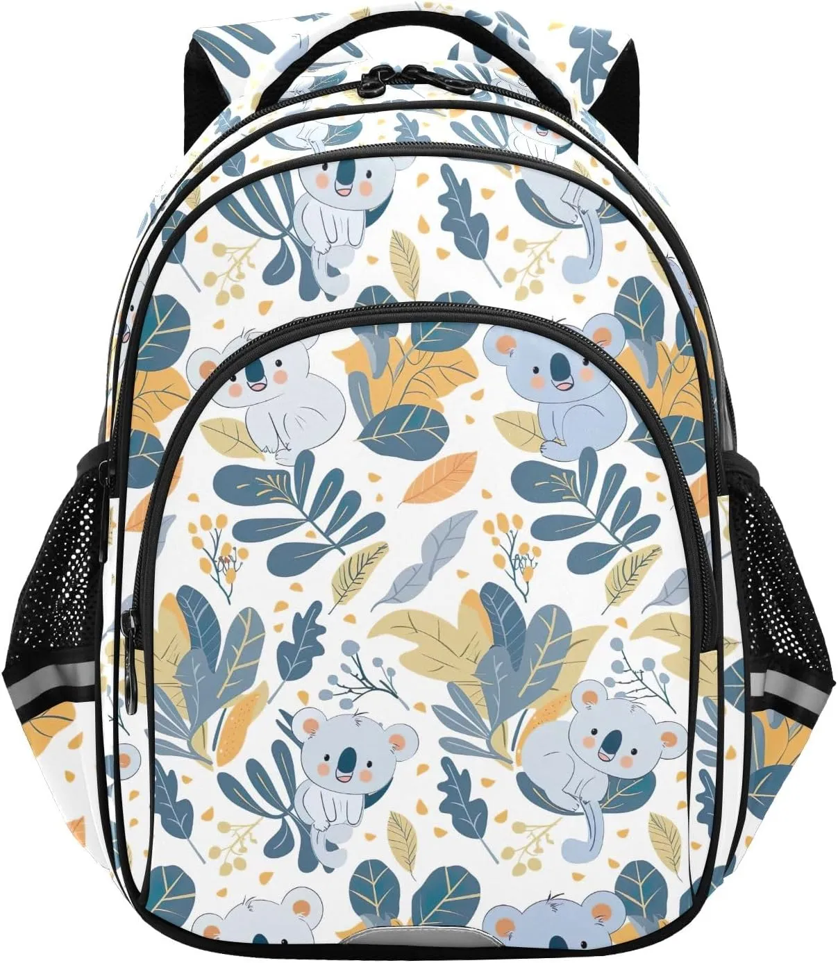CHIFIGNO Kids School Backpack, Cute Koala Tropical Leaves Travel Book Bag Girls Boys Casual Daypack Backpacks with Reflective Stripes
