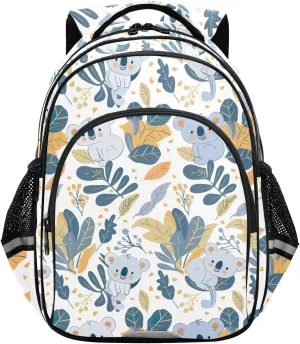 CHIFIGNO Kids School Backpack, Cute Koala Tropical Leaves Travel Book Bag Girls Boys Casual Daypack Backpacks with Reflective Stripes