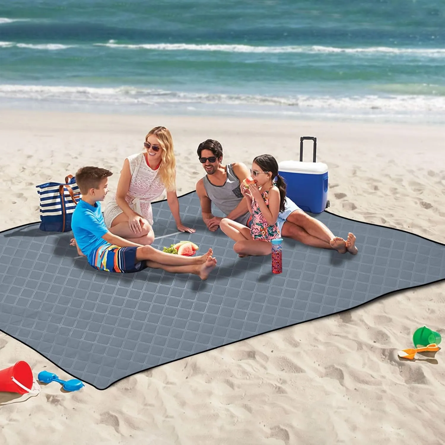 CHIFIGNO Light Slate Gray Beach Blanket Waterproof Sandproof, Floral Tent Rugs for Camping Mat Cute Picnic Essentials Foldable, 80" x 60"