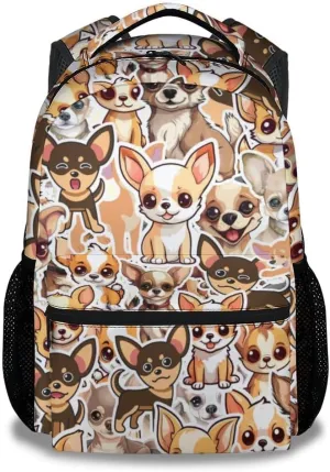 Chihuahua Backpack for Girls, 16 Inch Brown Backpacks for School, Cute Lightweight Bookbag for Kids