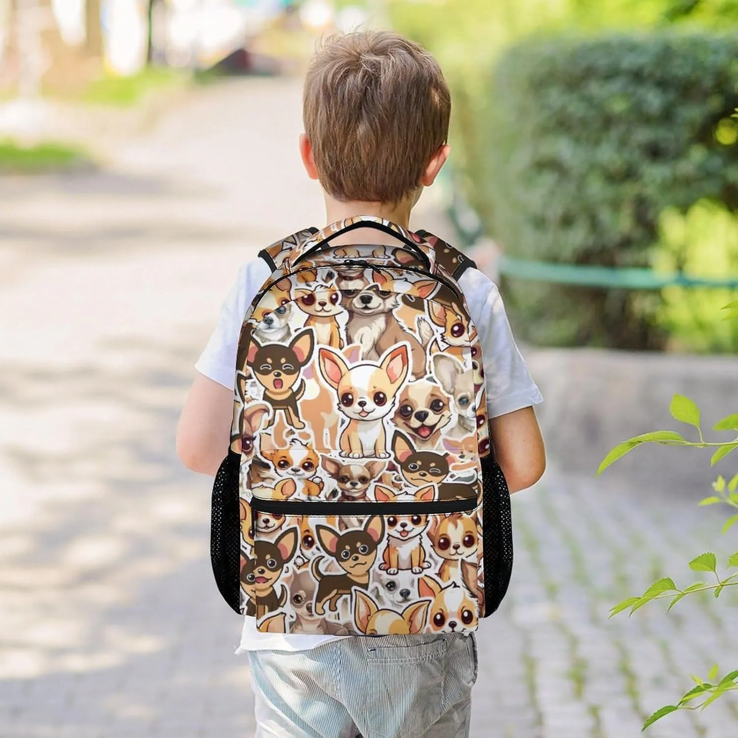 Chihuahua Backpack for Girls, 16 Inch Brown Backpacks for School, Cute Lightweight Bookbag for Kids