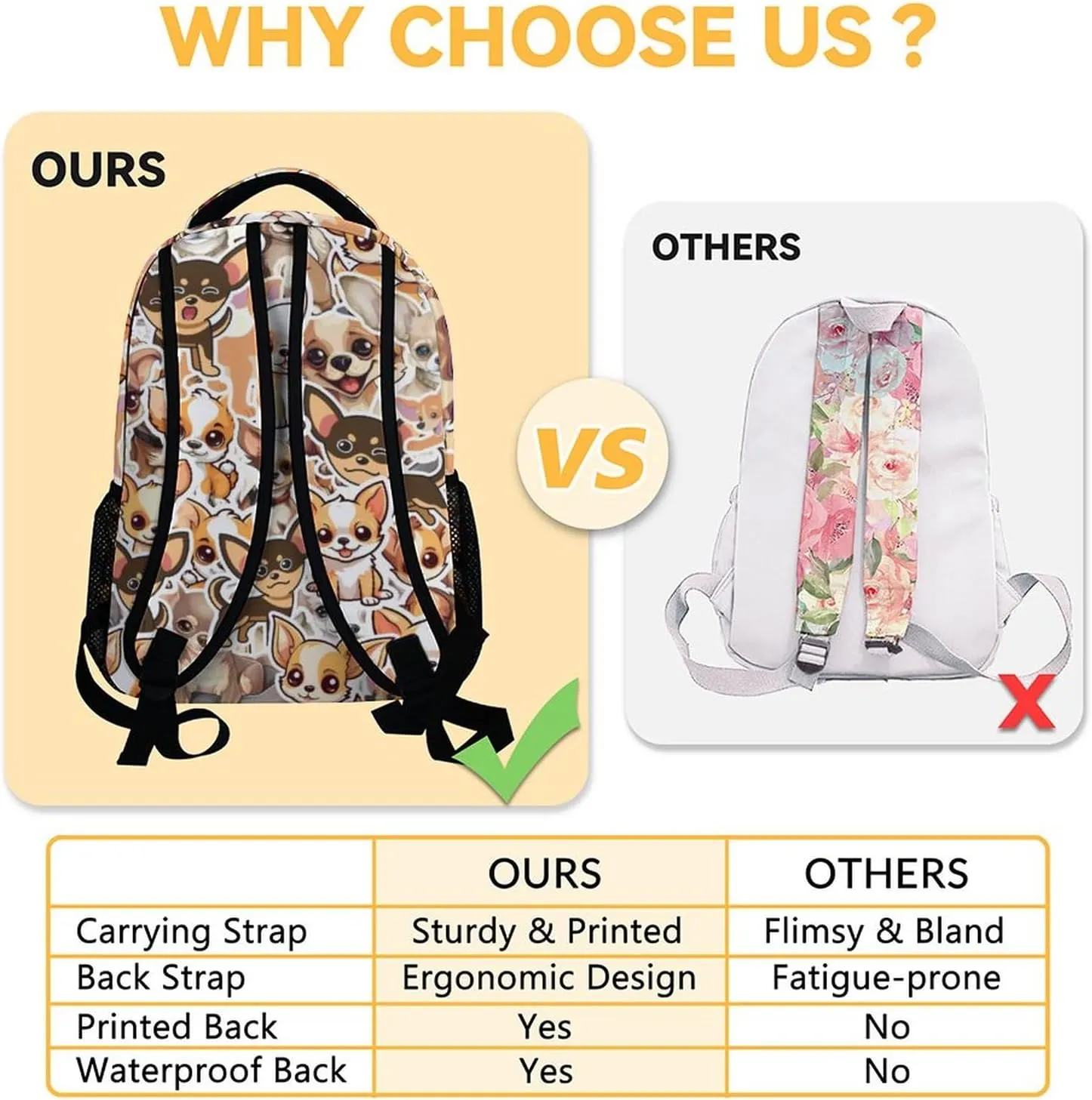 Chihuahua Backpack for Girls, 16 Inch Brown Backpacks for School, Cute Lightweight Bookbag for Kids