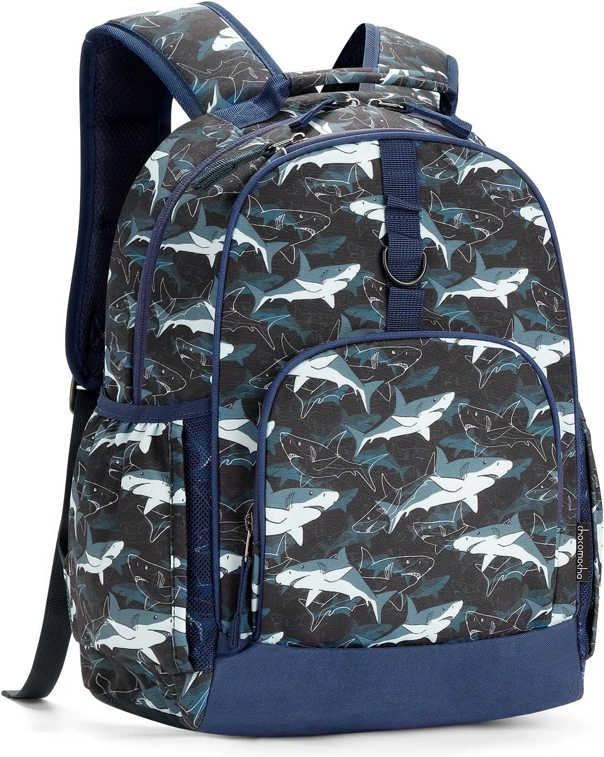 Choco Mocha Dinosaur Shark Backpack for Boys, Kids Backpack for Boys Ages 4-6, Kindergarten Preschool Bookbag Boy 15 inch, Blue