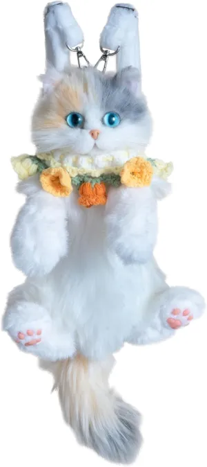 Chongker Cat Shaped Purse with Adjustable Strap, Realistic Plush Backpack Cat Shaped Crossbody Bag for Women and Girls