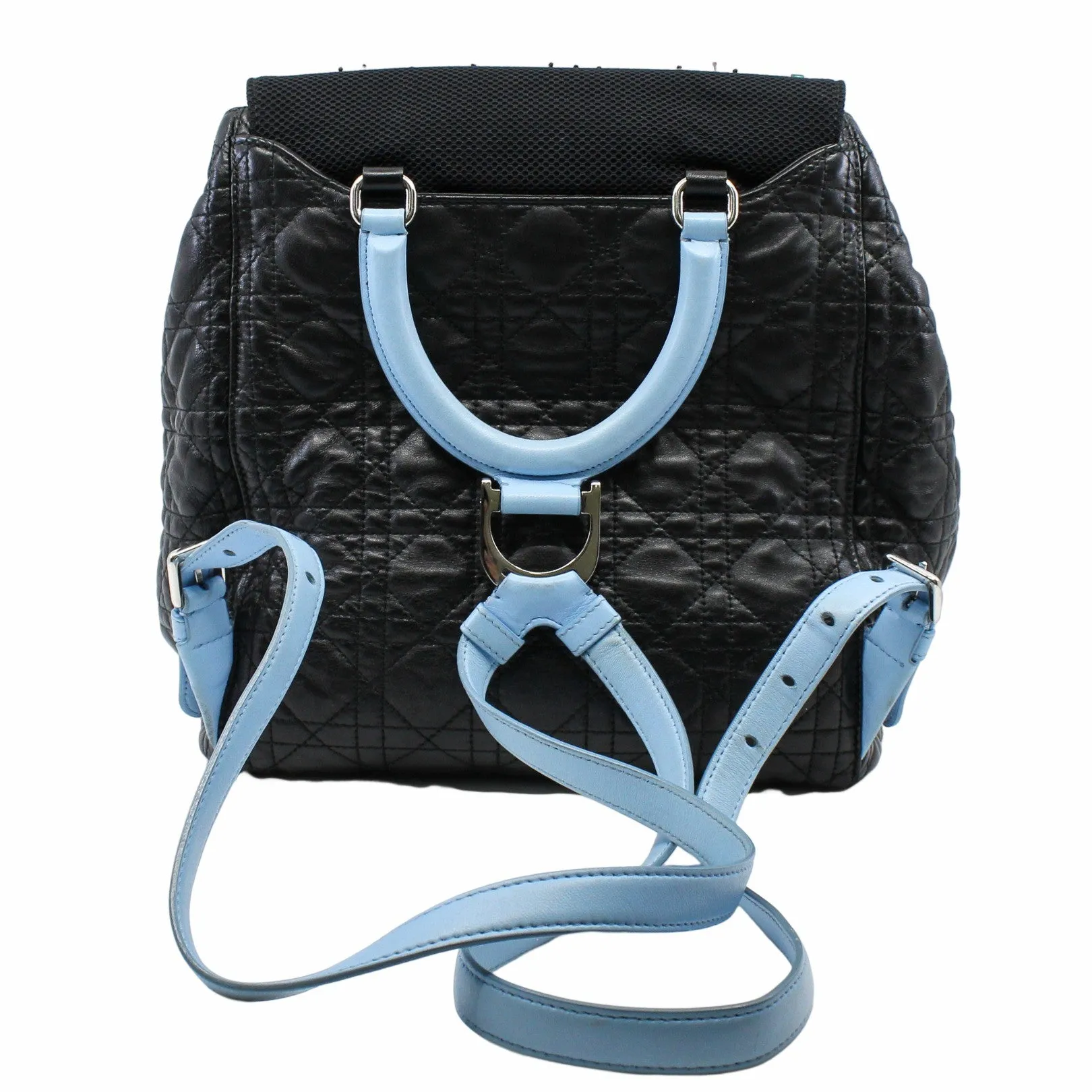 CHRISTIAN DIOR 2016 NAVY BLUE CANNAGE LEATHER/SEQUIN EMBELLISHED MESH 'STARDUST' BACKPACK