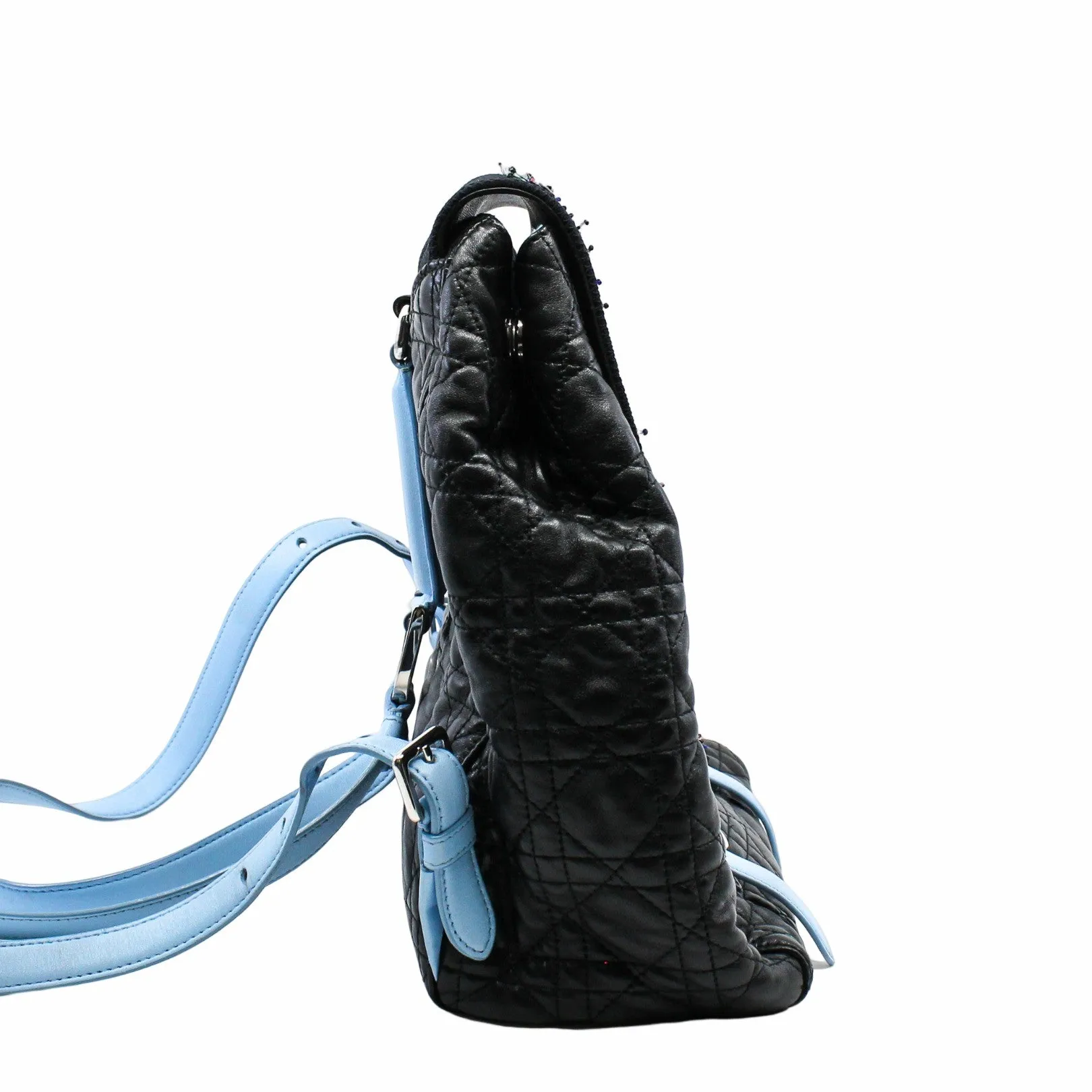 CHRISTIAN DIOR 2016 NAVY BLUE CANNAGE LEATHER/SEQUIN EMBELLISHED MESH 'STARDUST' BACKPACK