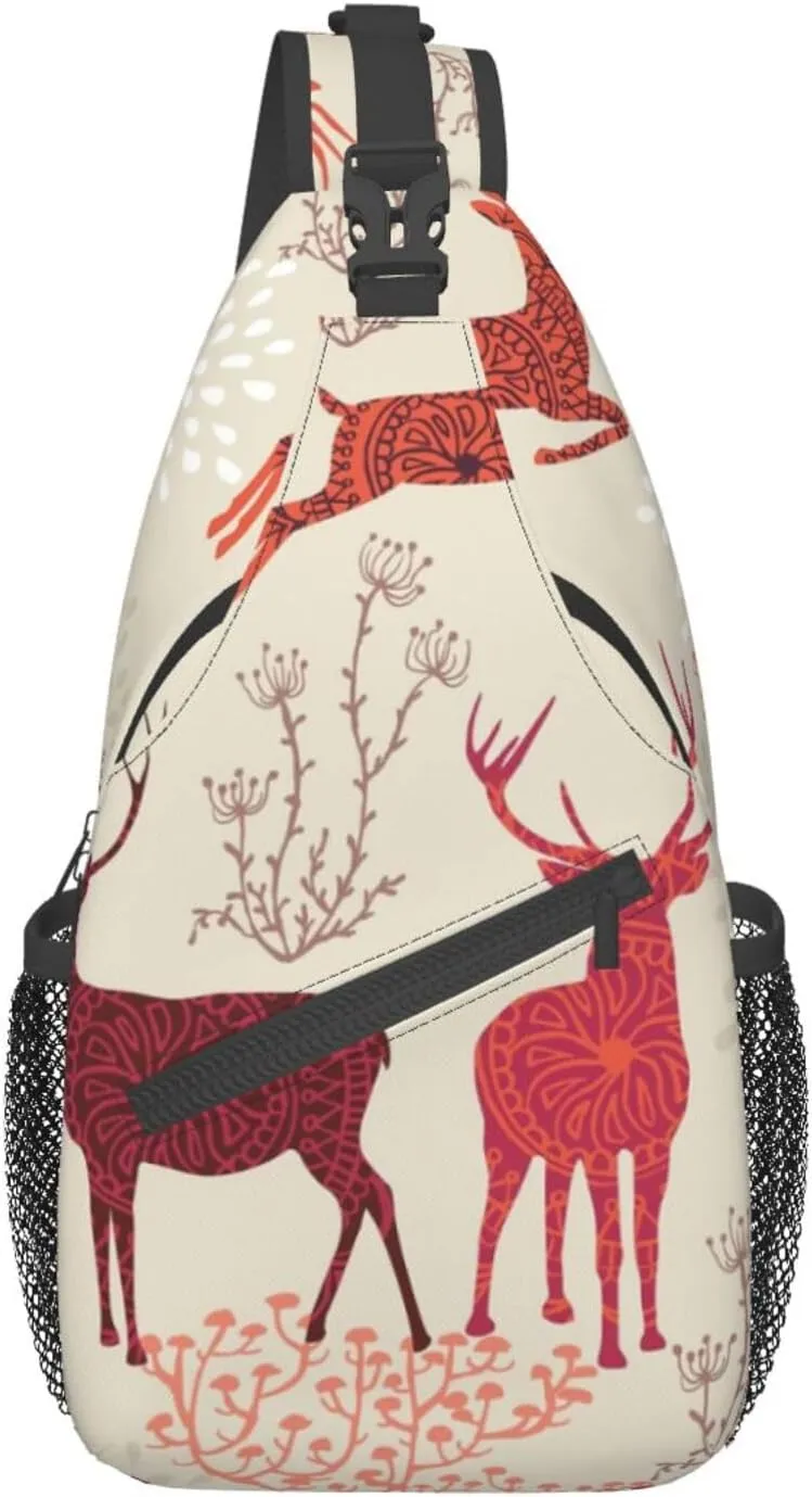 Christmas Elk Unisex Casual Diagonal Chest Bag,Multipurpose Crossbody Shoulder Bag Travel Hiking Daypack