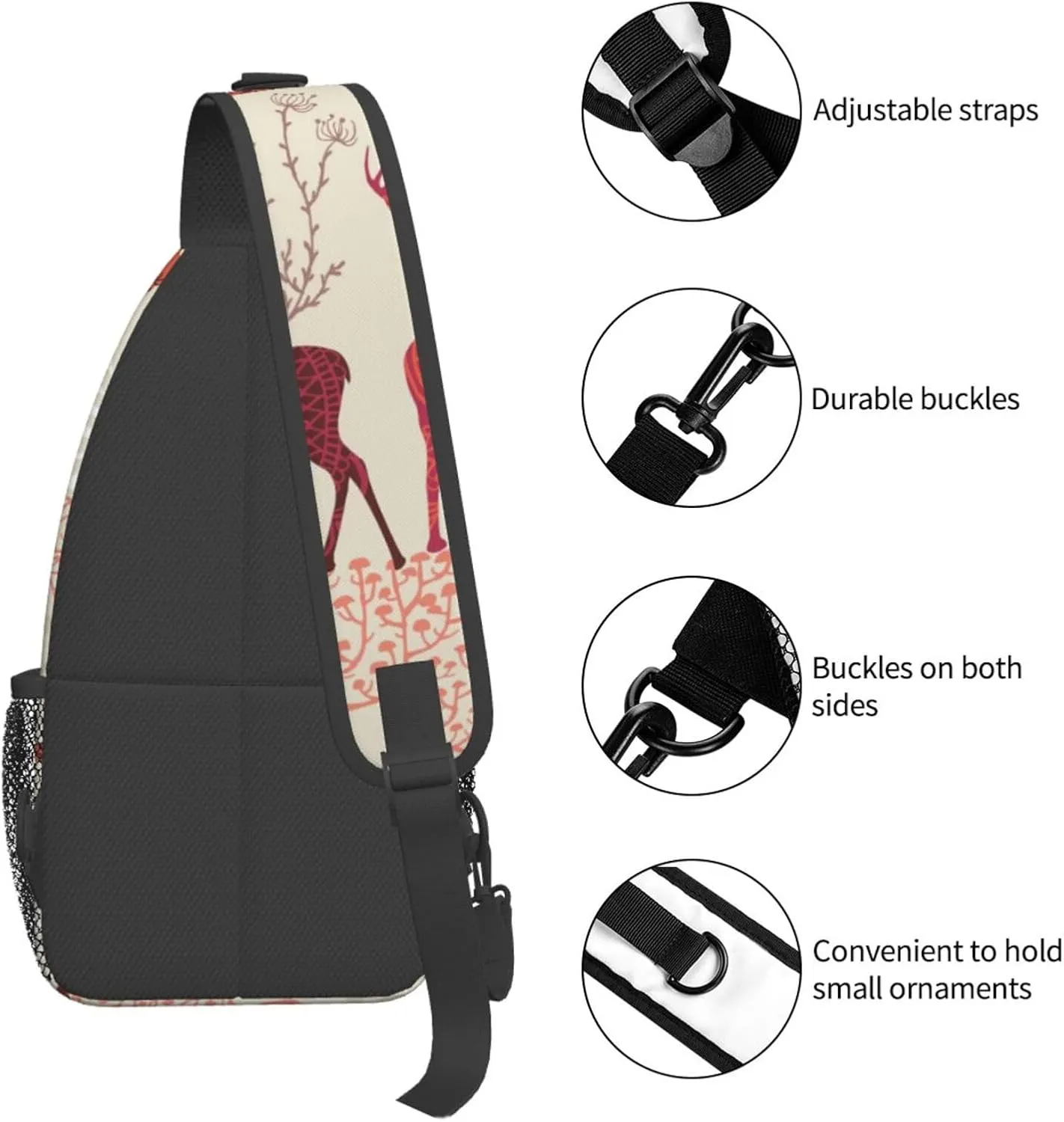 Christmas Elk Unisex Casual Diagonal Chest Bag,Multipurpose Crossbody Shoulder Bag Travel Hiking Daypack