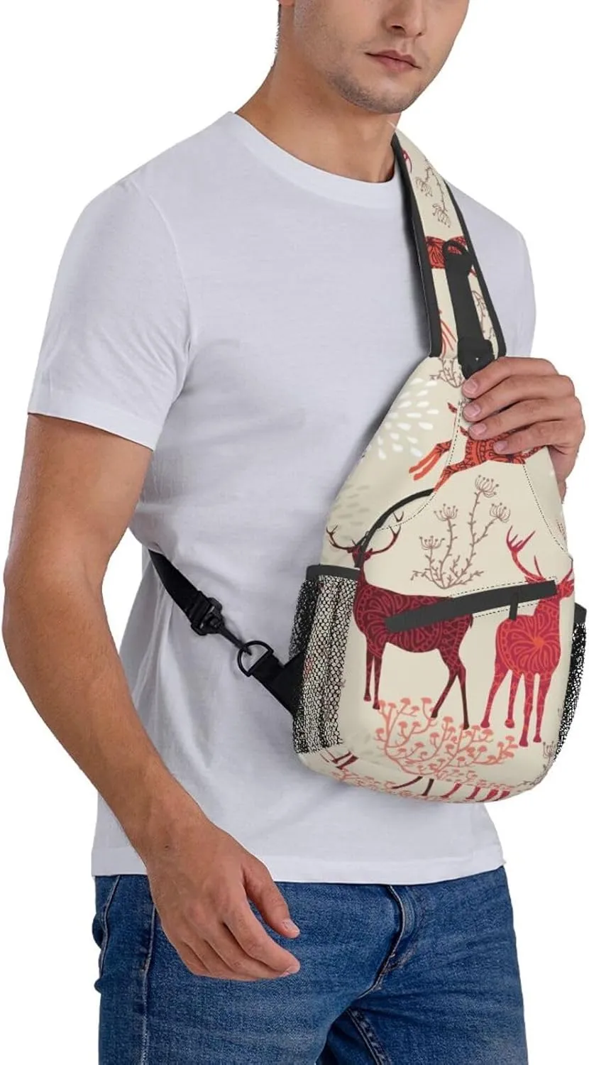 Christmas Elk Unisex Casual Diagonal Chest Bag,Multipurpose Crossbody Shoulder Bag Travel Hiking Daypack
