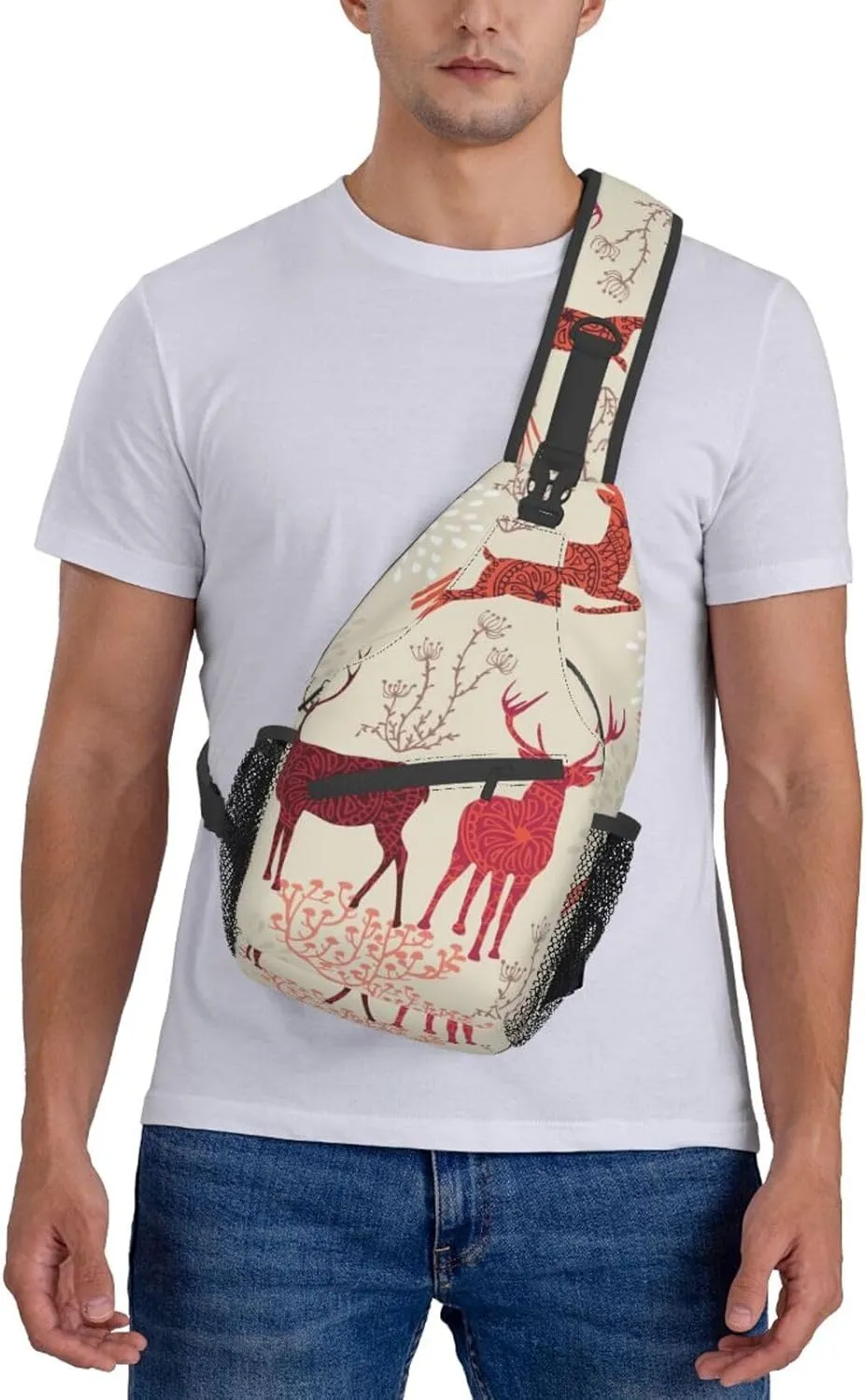 Christmas Elk Unisex Casual Diagonal Chest Bag,Multipurpose Crossbody Shoulder Bag Travel Hiking Daypack