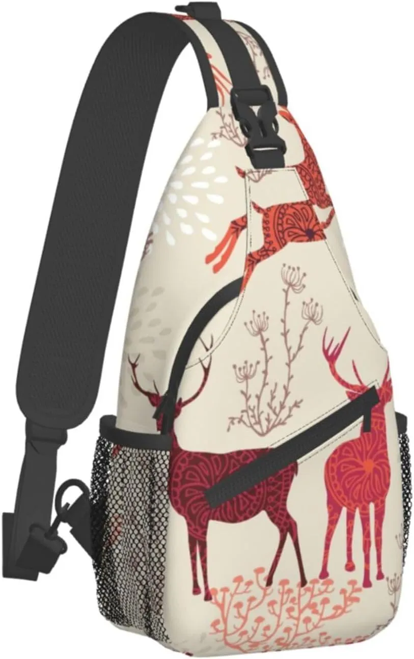 Christmas Elk Unisex Casual Diagonal Chest Bag,Multipurpose Crossbody Shoulder Bag Travel Hiking Daypack