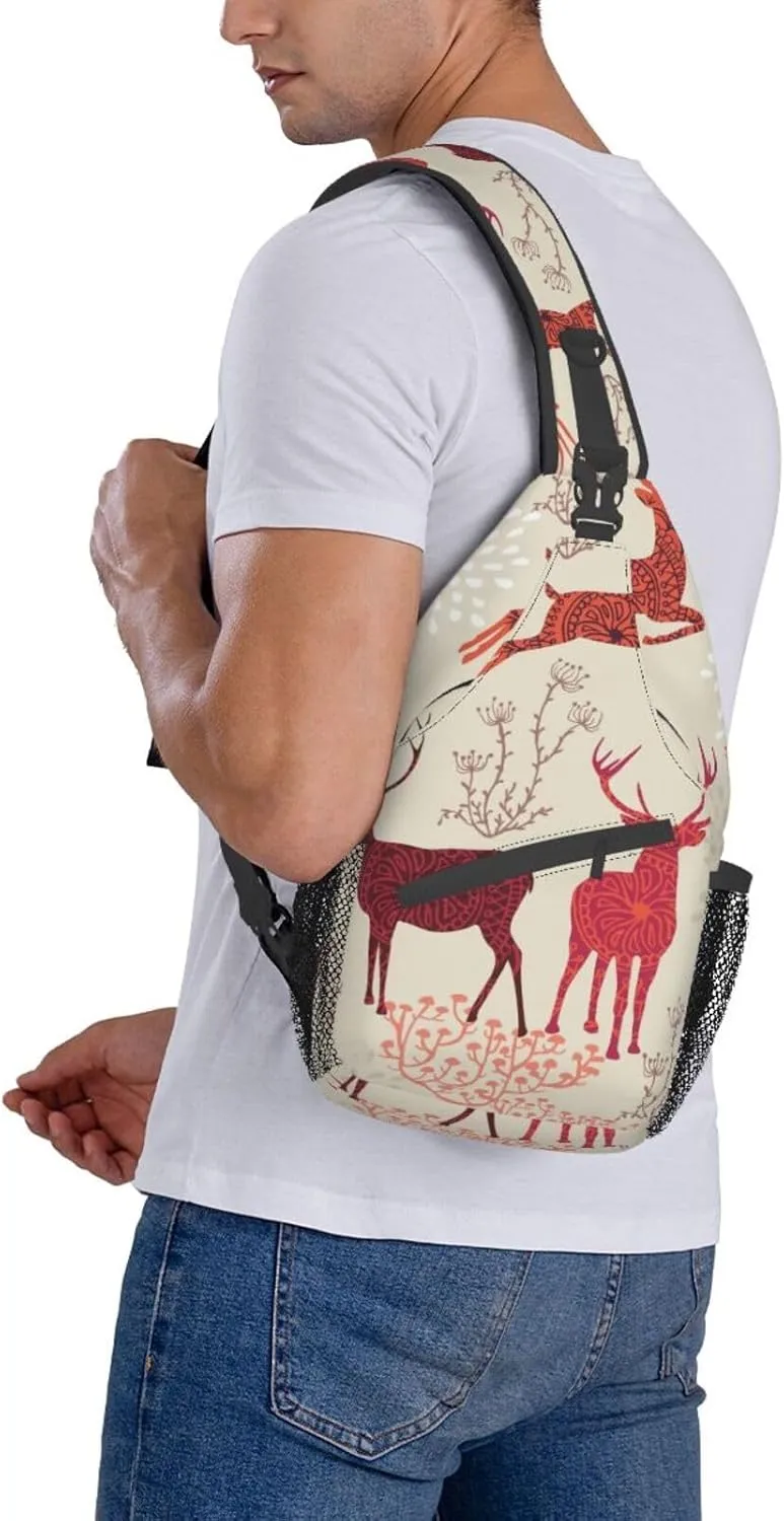 Christmas Elk Unisex Casual Diagonal Chest Bag,Multipurpose Crossbody Shoulder Bag Travel Hiking Daypack