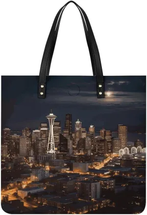 City Seattle Large Leather Handbags Women Fashion Handbag Multifunctional Travel Bag It Is A Great Gift for Mothers, Teachers, Friends, Bridesmaids